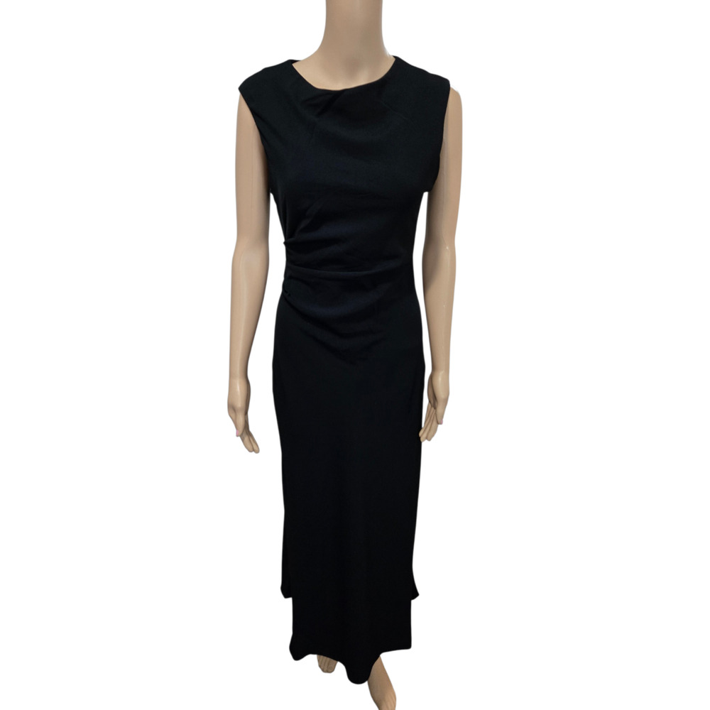 MNG women's size 2 black cap sleeve elegant cocktail dress long zip